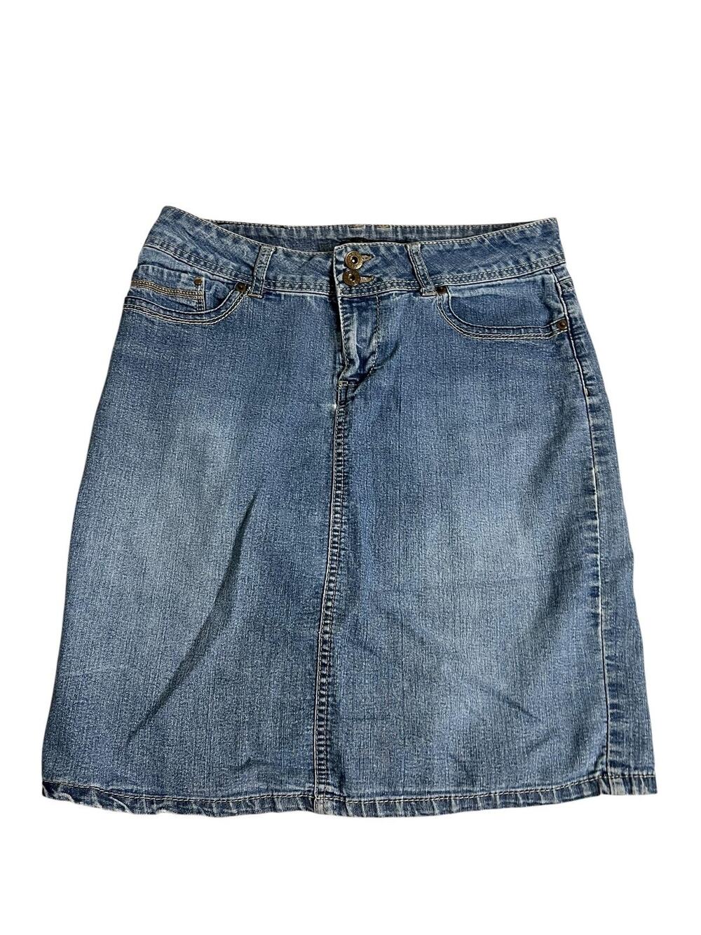 Baccini Denim A Line Skirt Womens 6 Blue Knee Length Stretch Capsule Modest